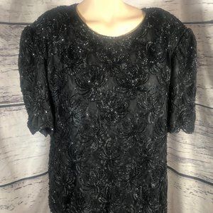 Laurence Kazar Black Beaded Top Gorgeous Sequins